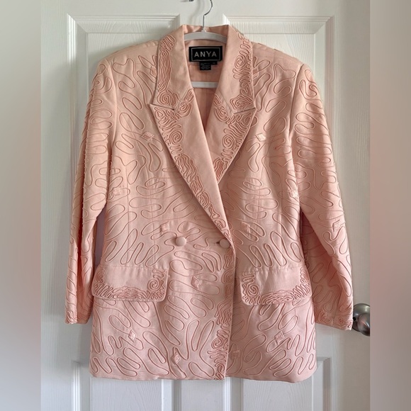 Vintage Anya 100% Silk Embroidered Blazer Pink Abstract Size 12 - Picture 1 of 5
